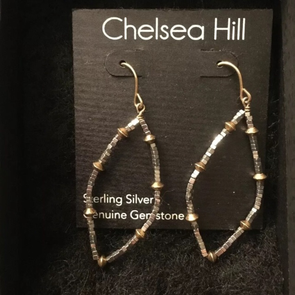 14k Gold &Silver Hemitite Genuine Stone Earrings